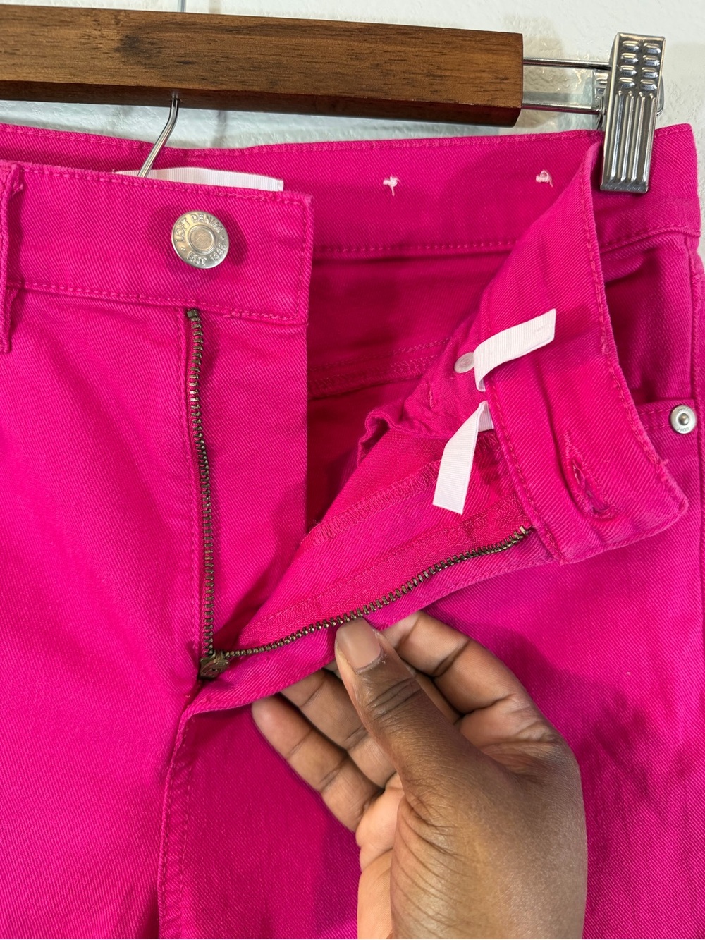 Loft Pink Kick Crop Jeans 25P/0P Raw Frayed Hem Summer Denim Bright Casual - Picture 6 of 10